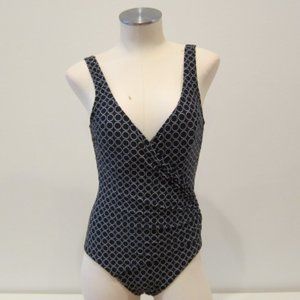 Women Swimsuit Size 10 Black White Hydra Retro Stretchy One-Piece V-Neckline Sun